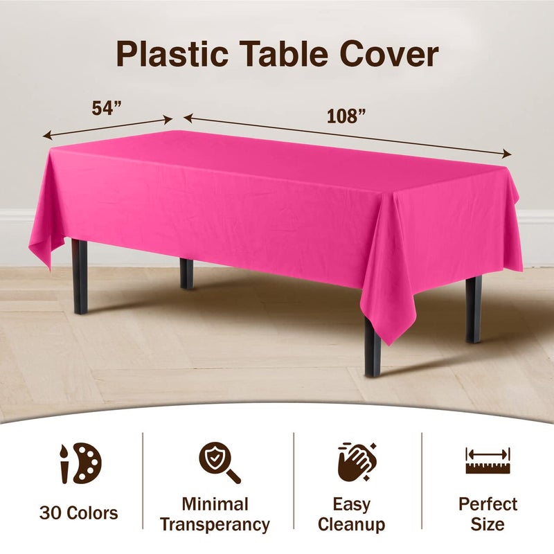 Exquisite 12-Pack Premium Plastic Tablecloth 54in. x 108in. Rectangle Table Cover - Cerise - Image 3